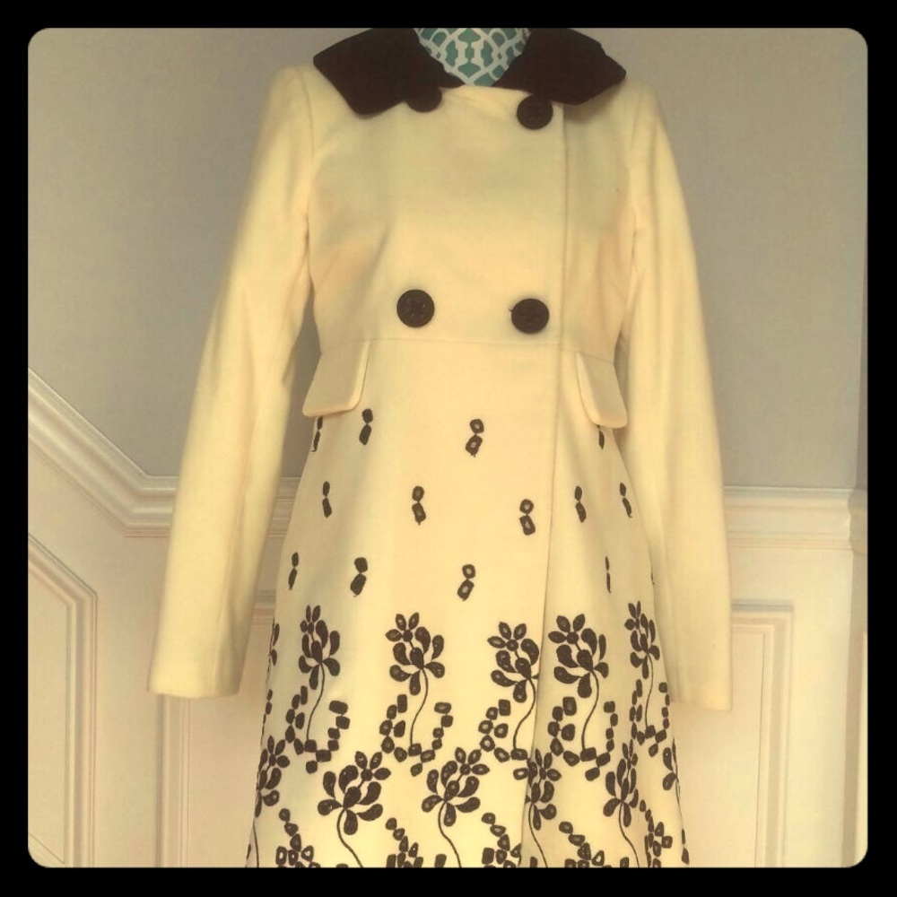 Liquid Brand, Ivory/black Wool Coat, Sz 4