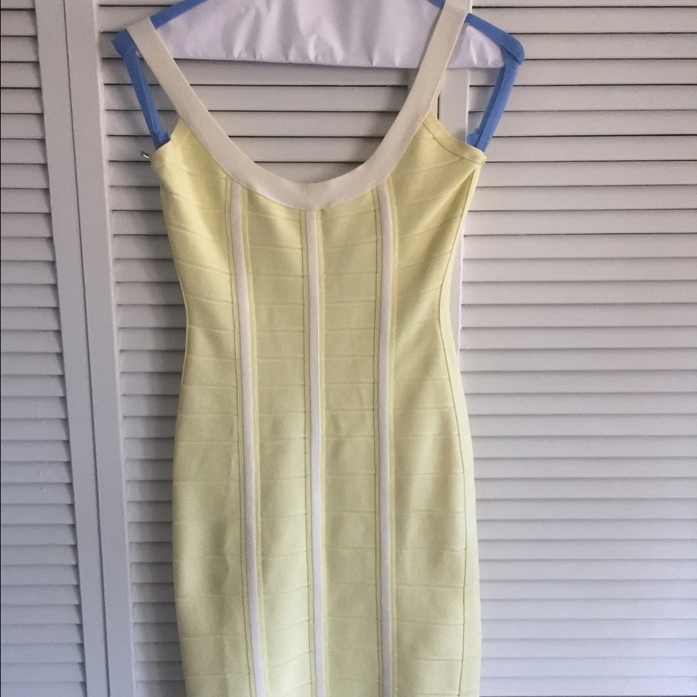 Herve Leger Pale Yellow Basic Bandage Dress