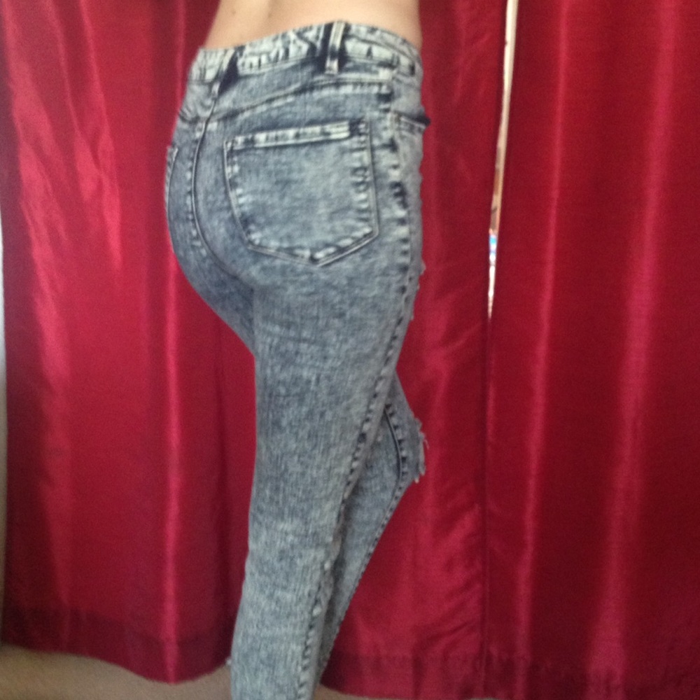 Refuge distressed acid wash jeans