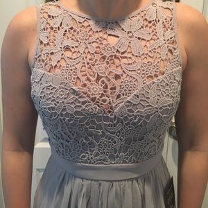 LuLu's Grey Lace and Chiffon floor length dress.