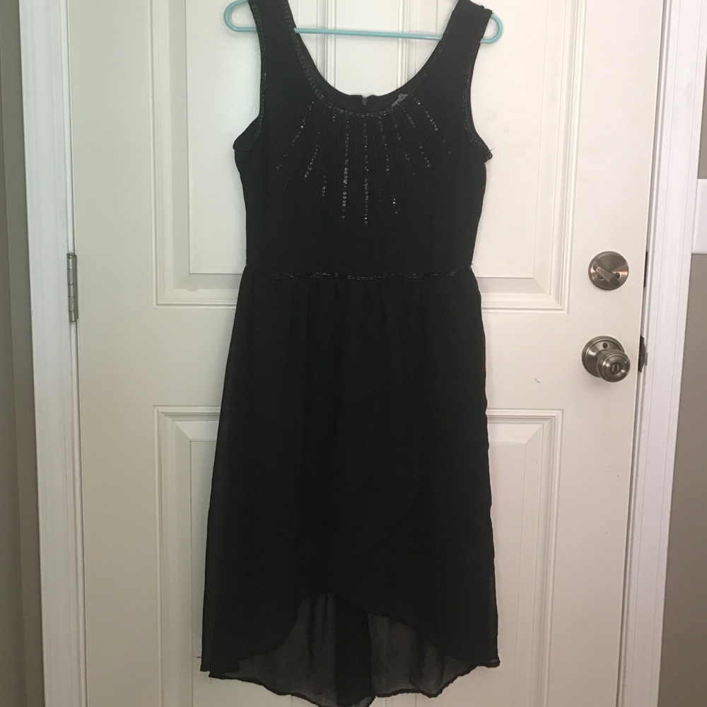 High low black tank dress with beaded neck