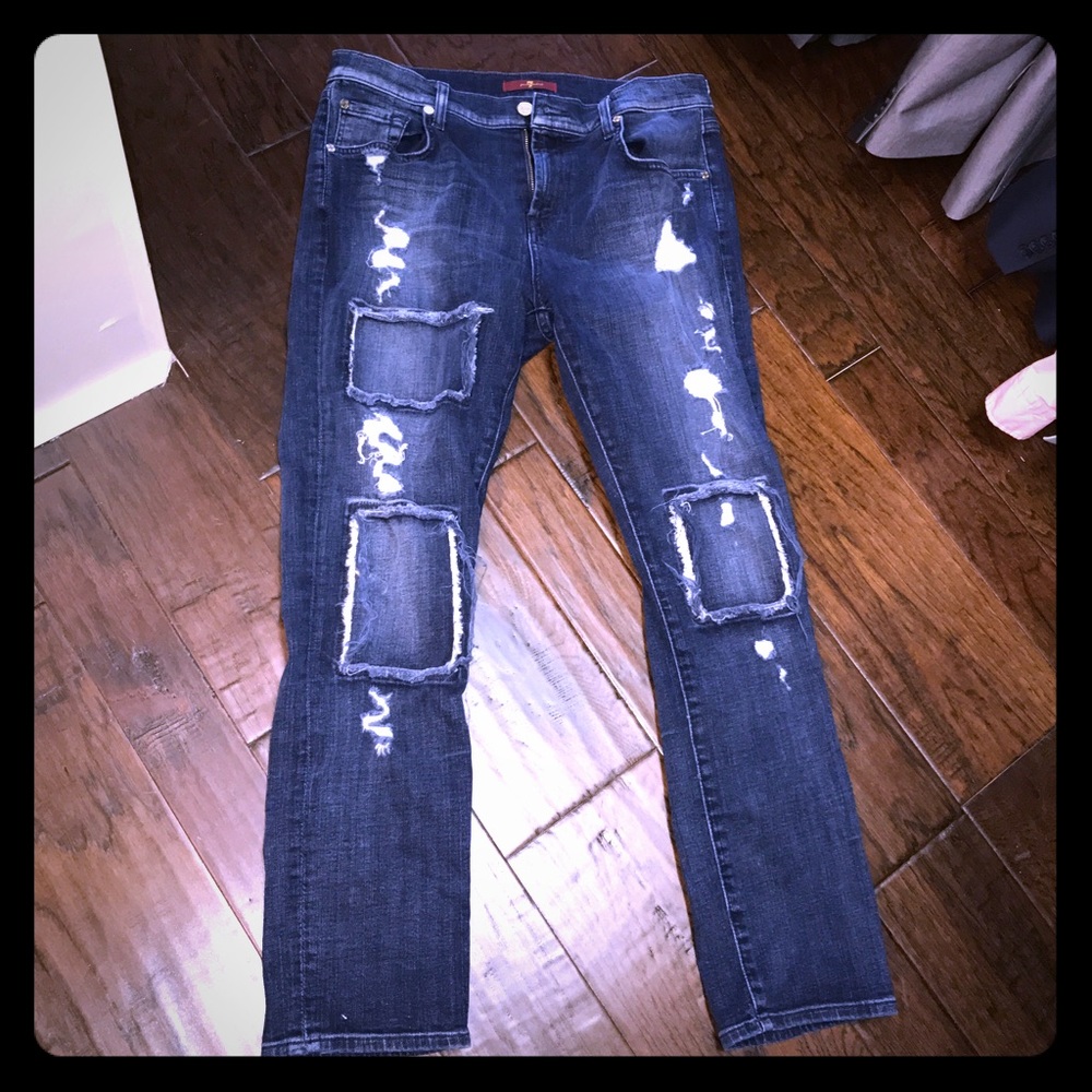 7 For All Mankind Distressed Blue Jeans