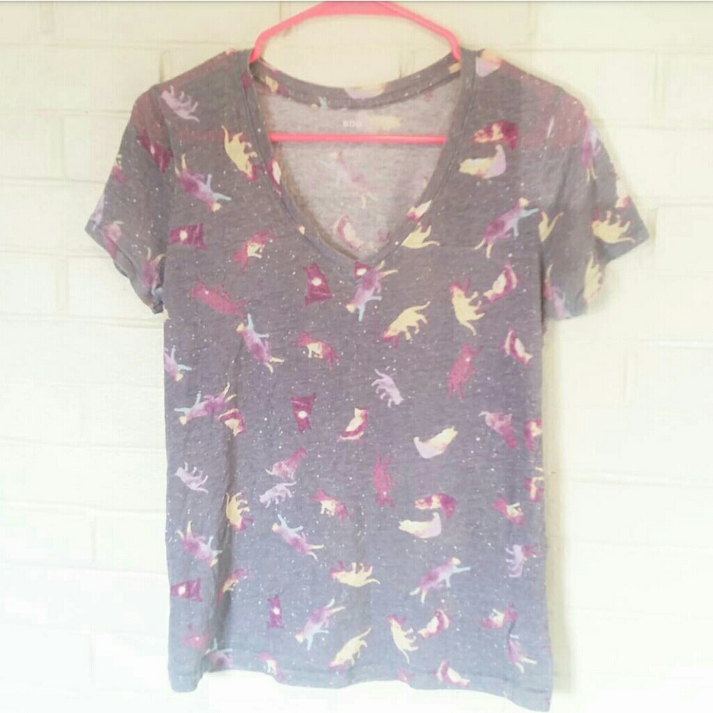 Urban Outfitters Grey Galaxy Cat V-Neck