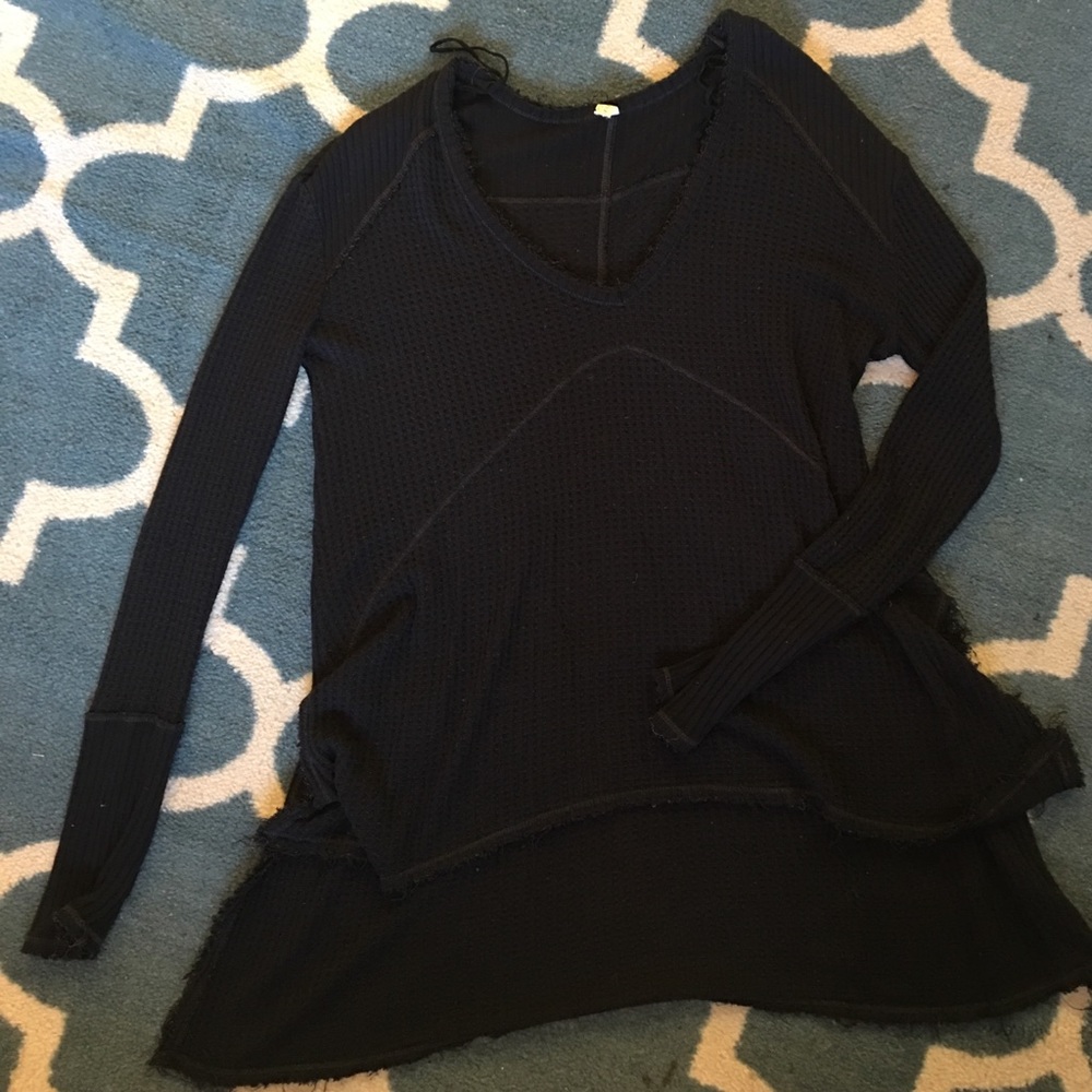 Free people black waffle knit sweater/top