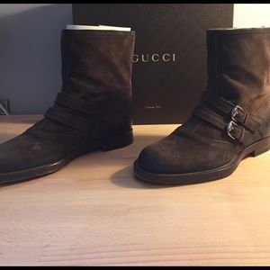 Gucci biker boots in burnished brown suede
