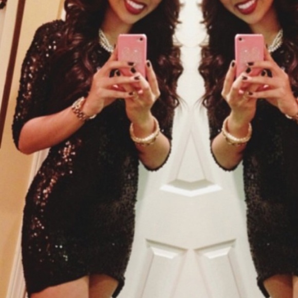 Foreign Exchange Black Sequined Cocktail Dress - Picture 2 of 4