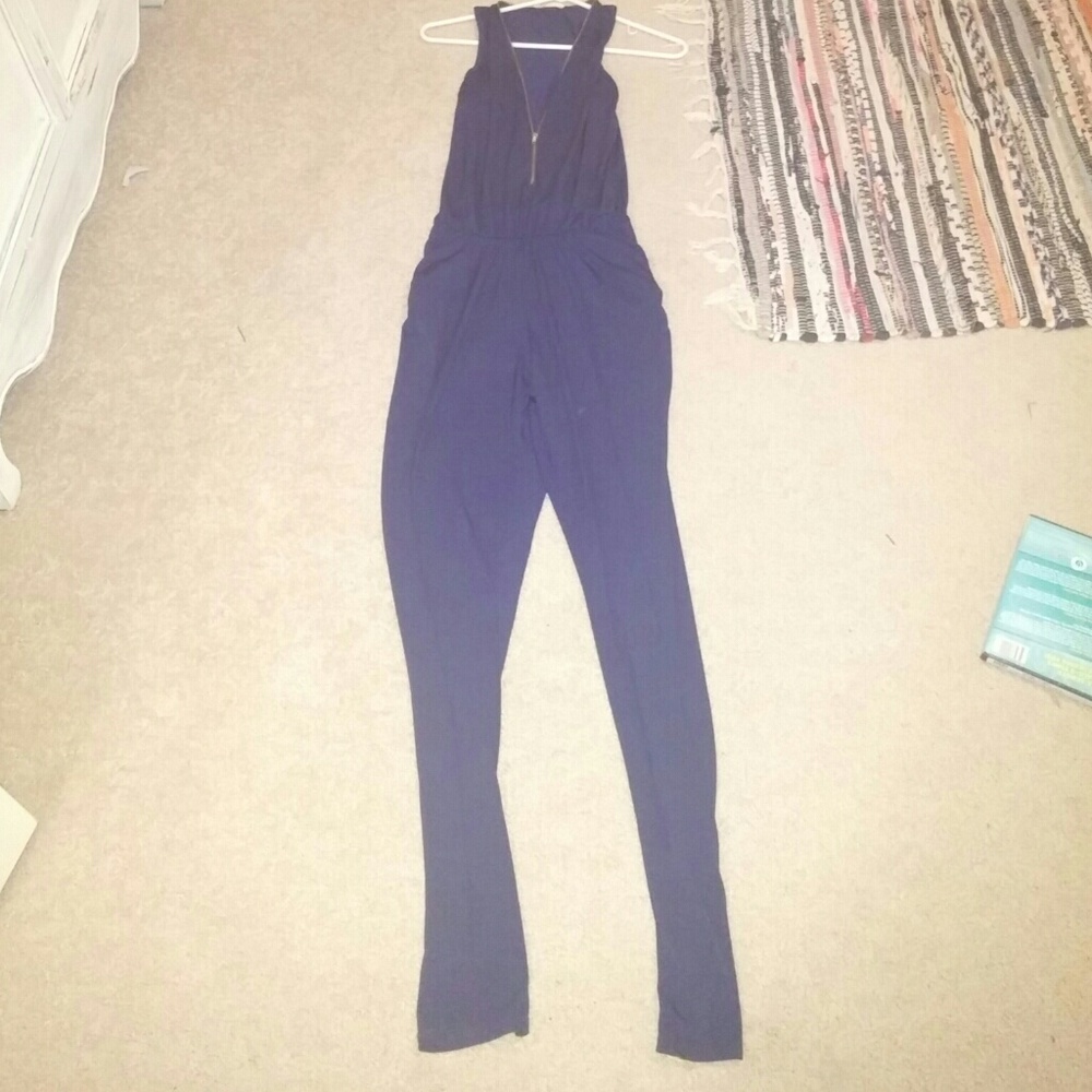 Navy romper with gold zipper