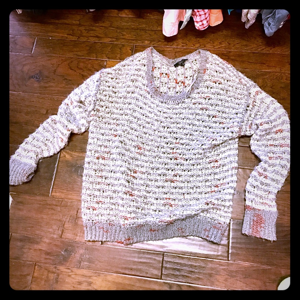 Jessica Simpson Crochet White Red &Grey Sweater