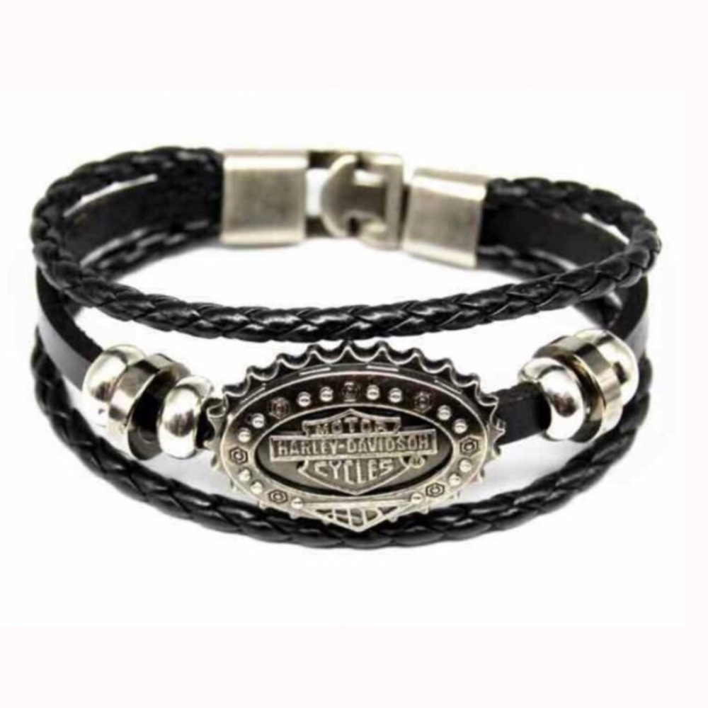 Harley Davidson Black Leather Bracelet