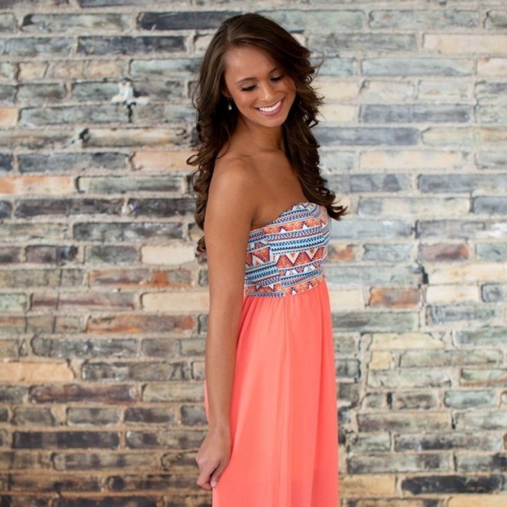 Neon coral aztec maxi