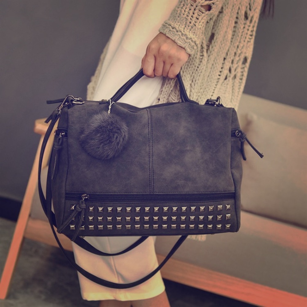 Gray Medium Size Tassel Handbag