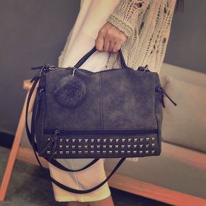 Gray Medium Size Tassel Handbag