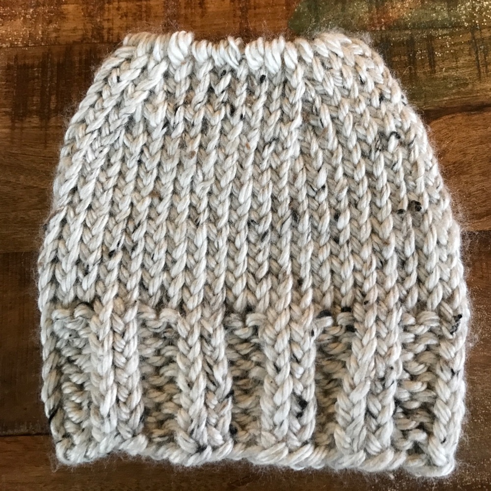 Messy bun hat, hand knitted