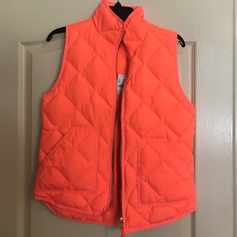 J Crew Factory neon coral Quilted Vest