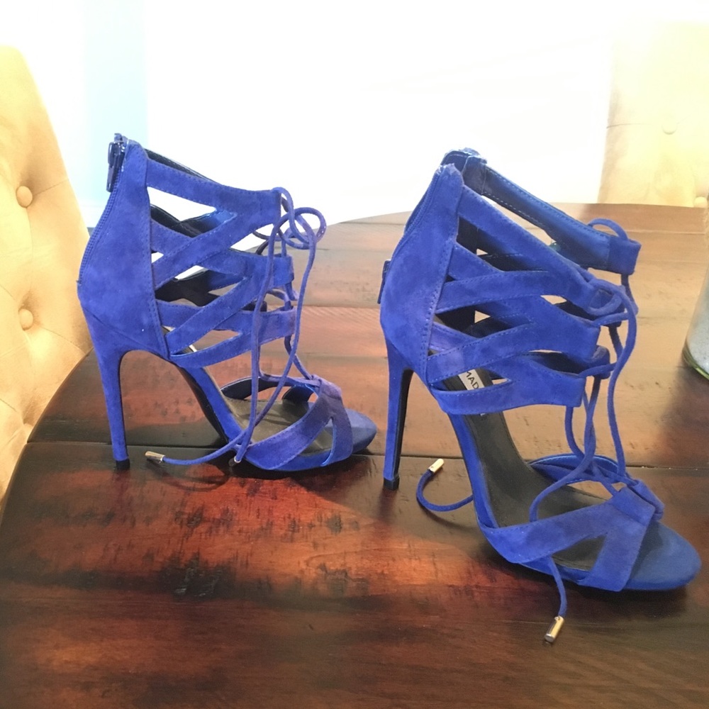 Strappy electric blue heels