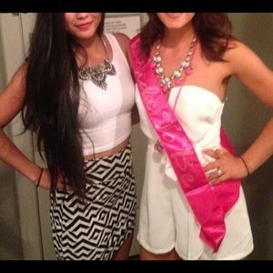 PINK black and white print mini skirt