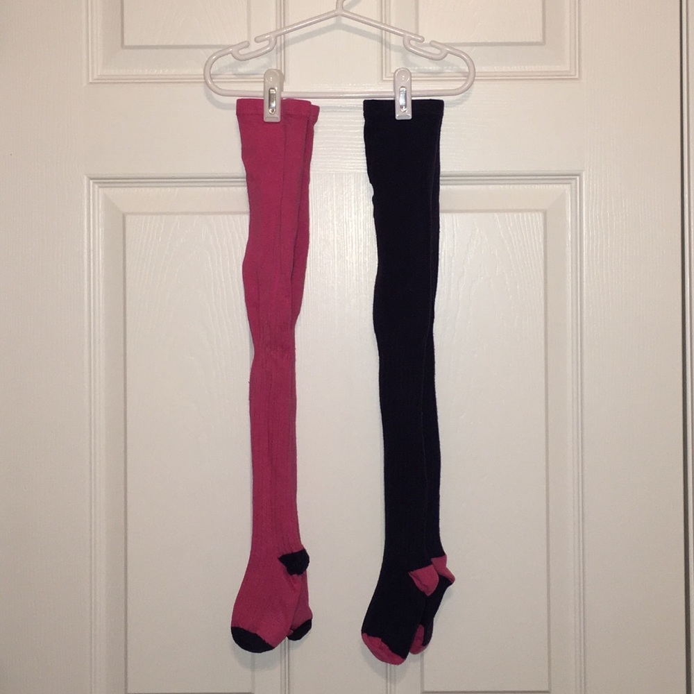 Mini Boden Tights-navy and mulberry pink 2 pair