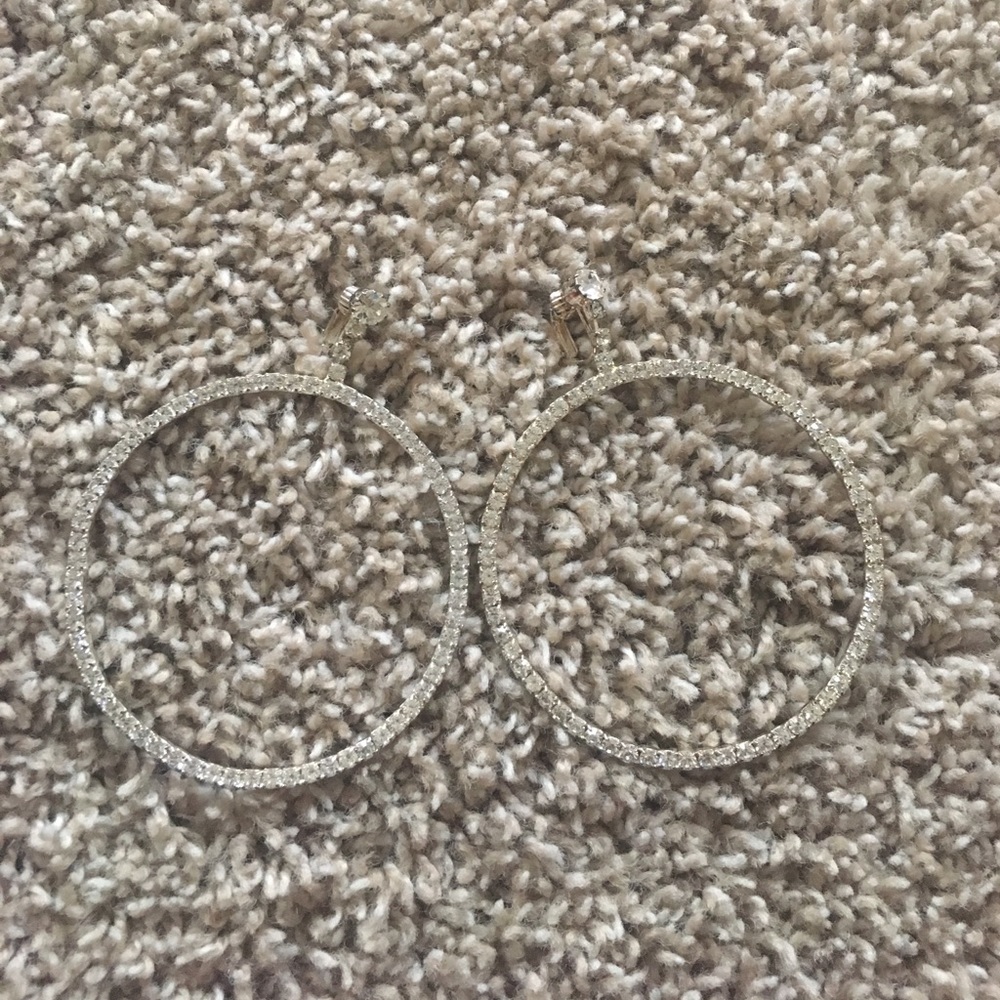 Clip on rhinestones hoop earrings