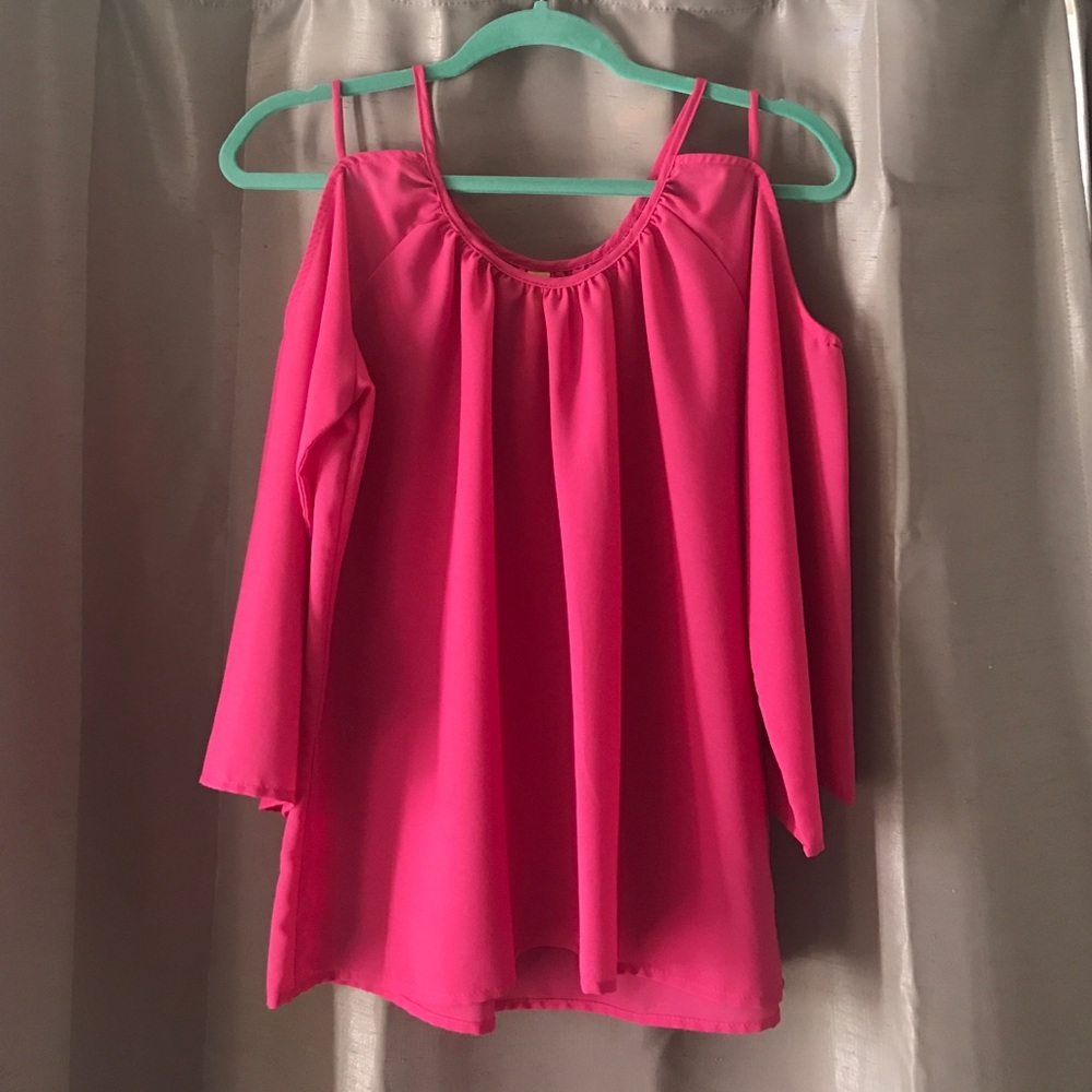 Bright pink double peep shoulder top