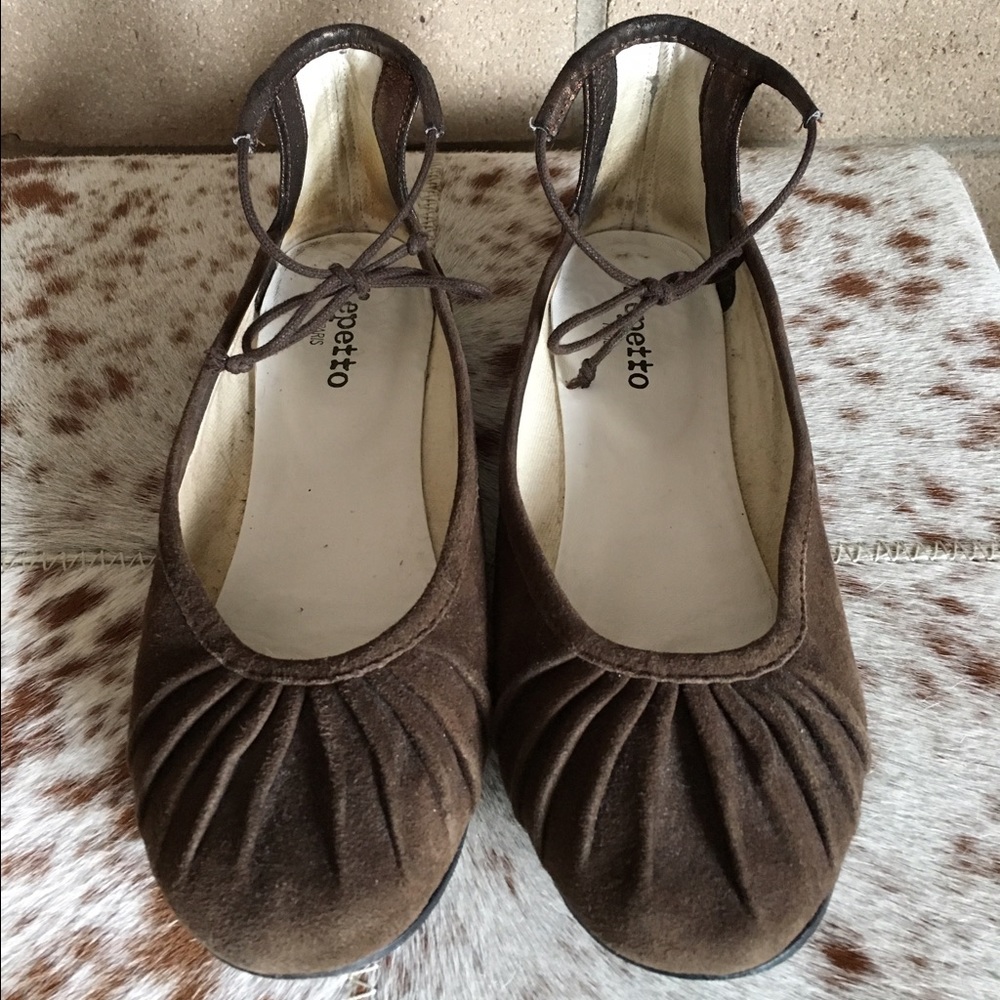 Repetto Paris Suede Ankle Tie Ballet Flats 9 US