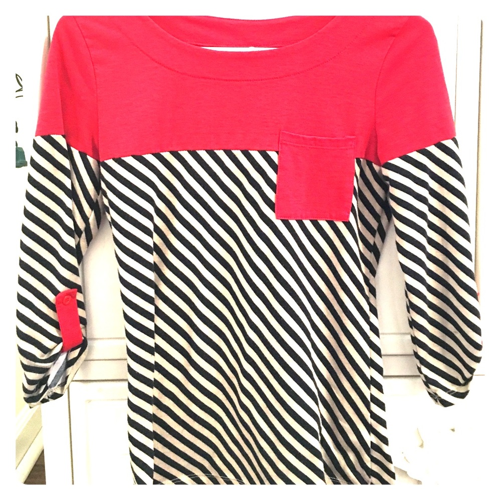 Navy and cream and red top