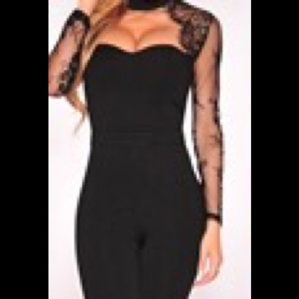 NWT Black jumpsuit with choker and lace sleeves