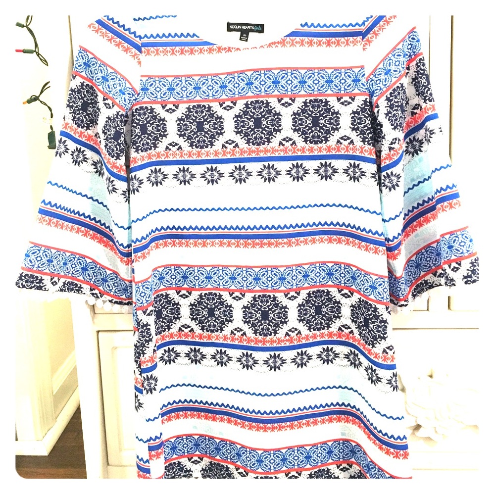 Royal blue and coral top long sleeve