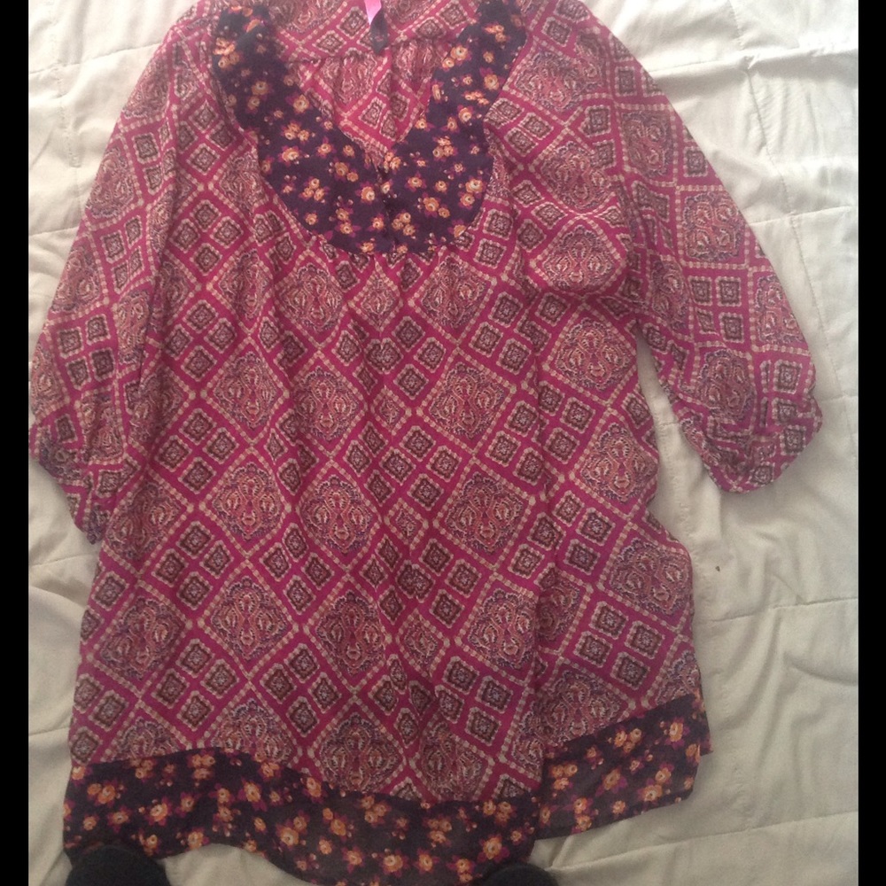 Boho blouse raspberry and black multi print