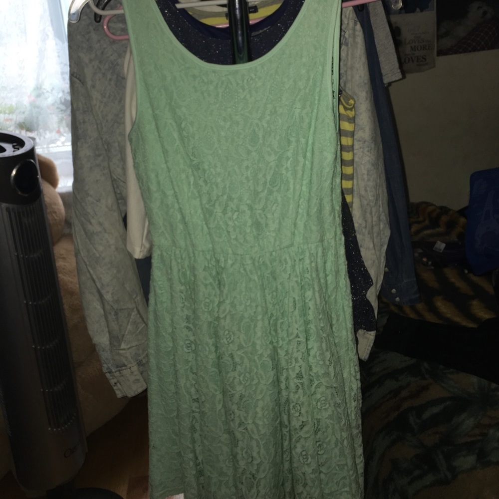Turquoise lace dress slit back opening negotiable