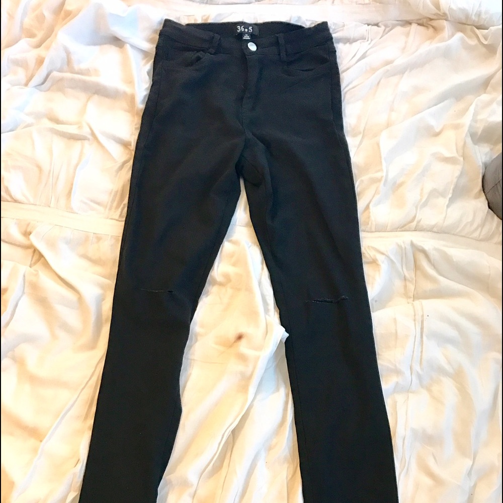 High Waisted Jean Jeggings with Rips in Knee