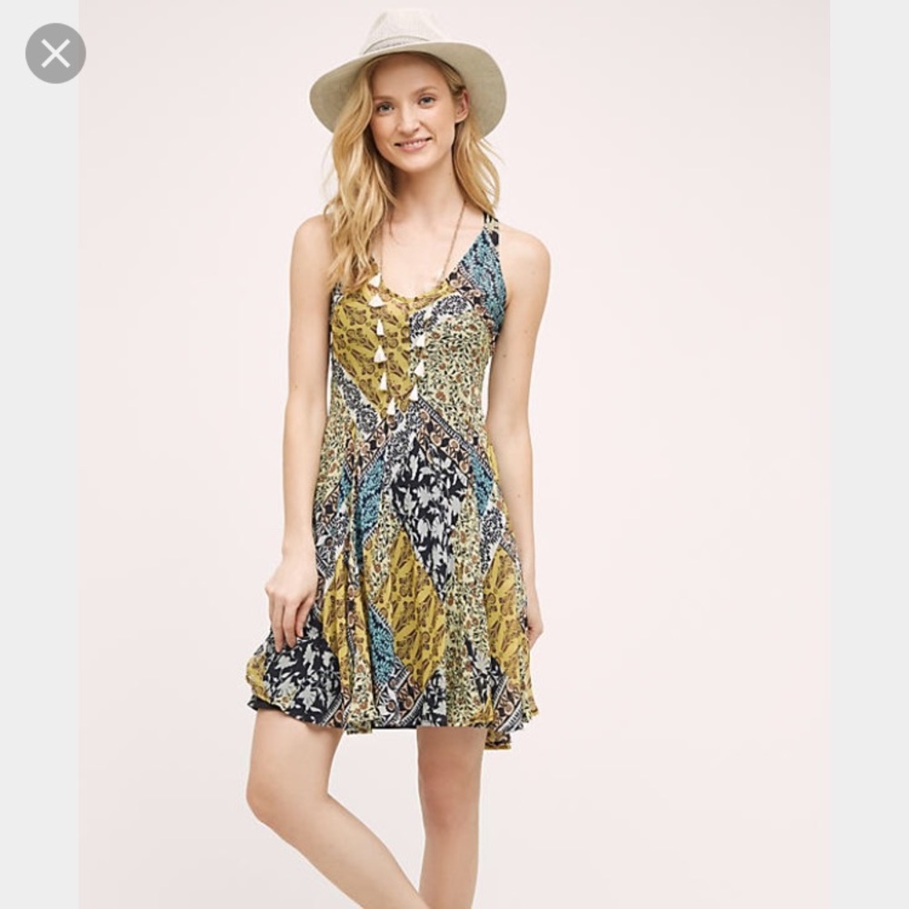 SOLD Anthro Weston Cossete Blue & Yellow Dress