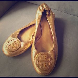 Tory Burch Reva Gold Sparkly Flat 10.5M