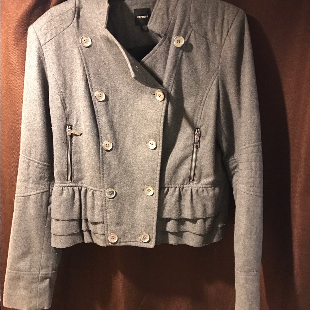 Double breasted ruffle jacket.