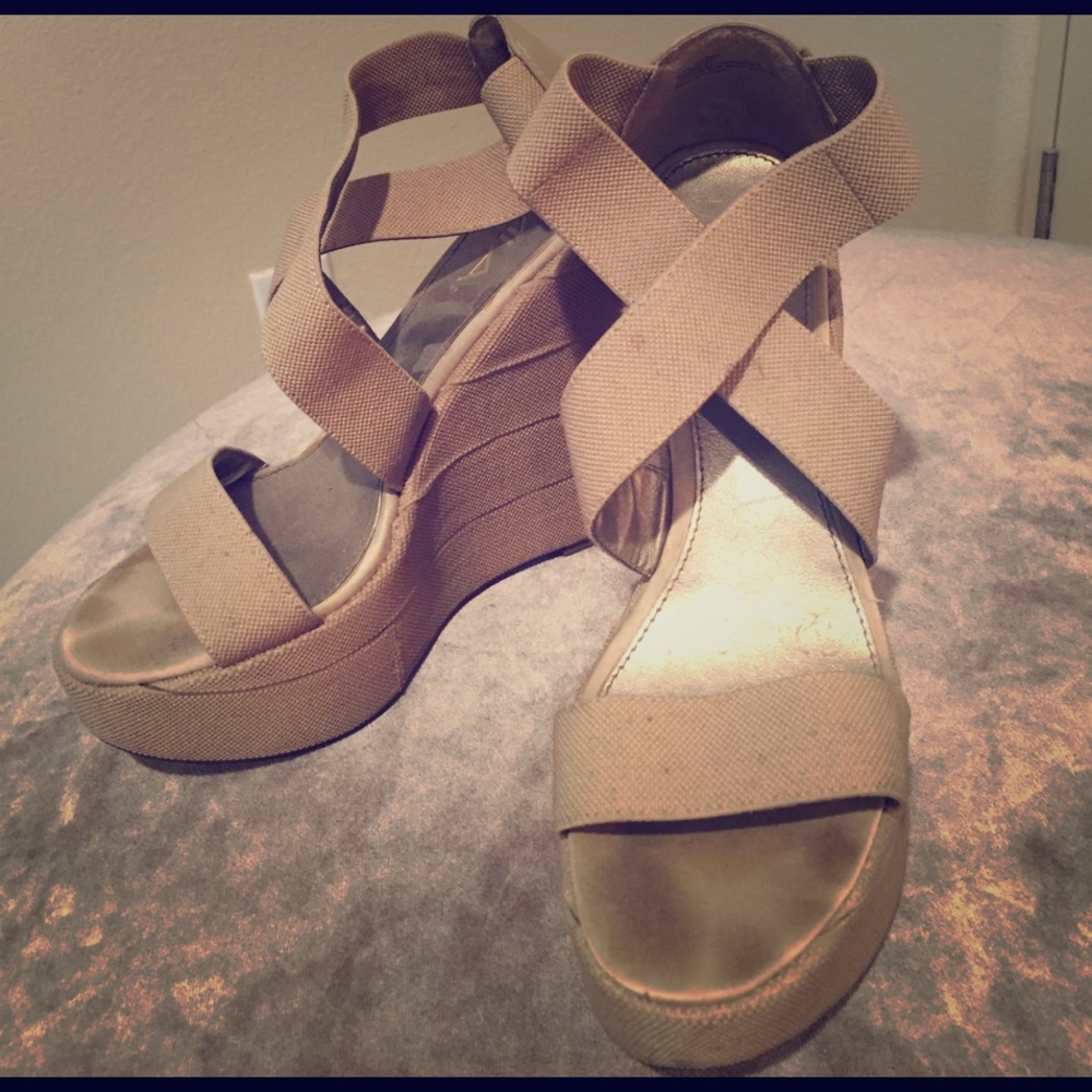 MIA Tan Fabric Wedges
