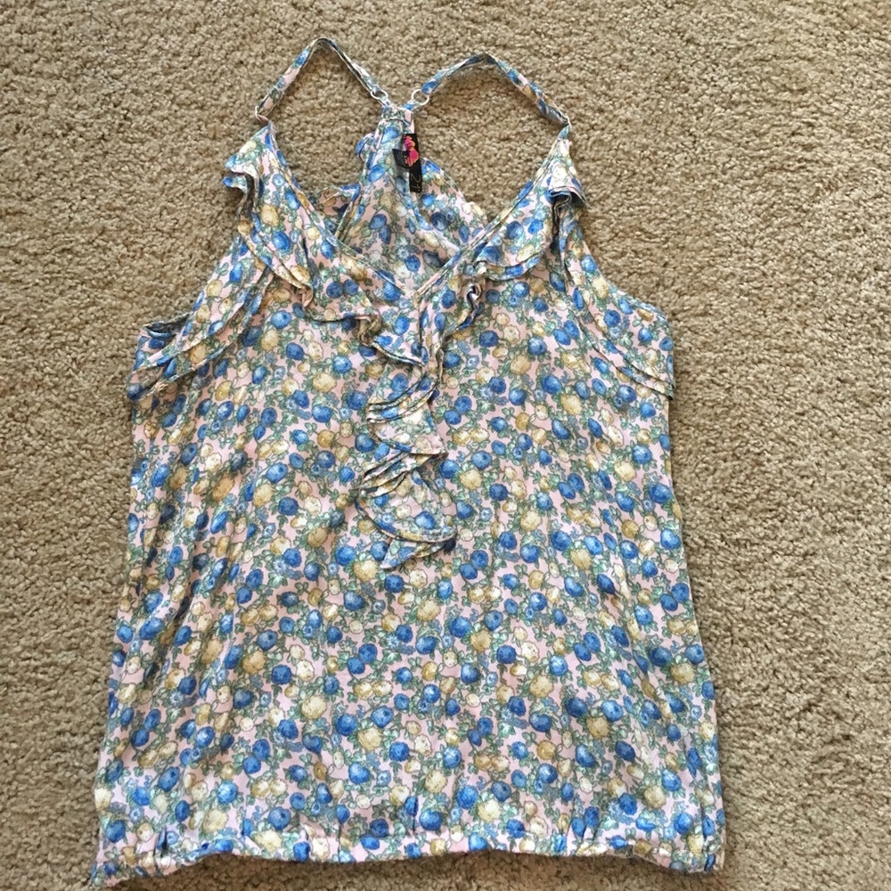 Forever21 floral racerback tank, ruffle accents.