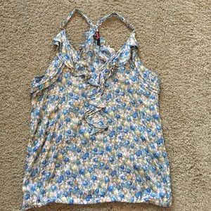 Forever21 floral racerback tank, ruffle accents.