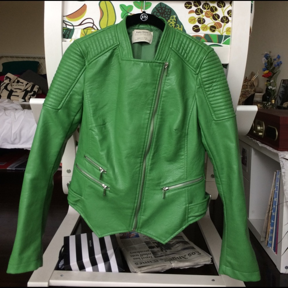 Zara green faux leather jacket