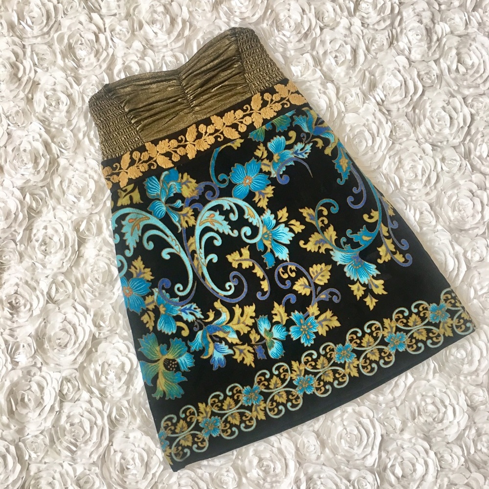 Free People Strapless Velvet Empire Gold Dress