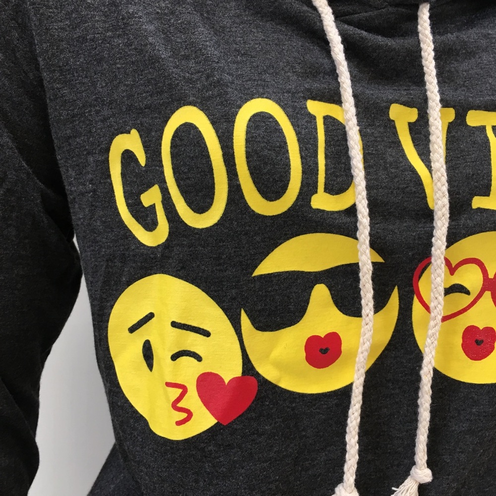 Emoji hoodie shirt long sleeve Good Vibes t-shirt - Picture 7 of 8