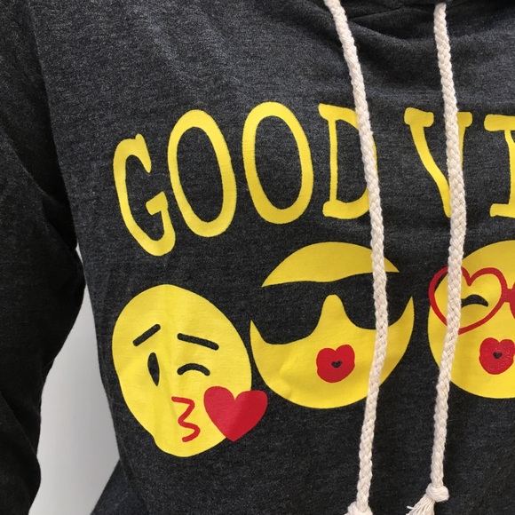 Emoji hoodie shirt long sleeve Good Vibes t-shirt - Picture 7 of 8