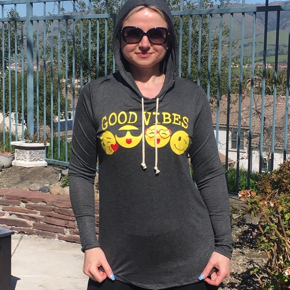 Emoji hoodie shirt long sleeve Good Vibes t-shirt - Picture 8 of 8