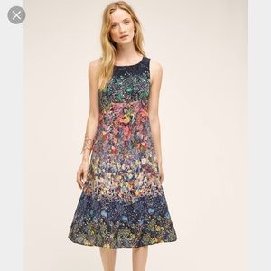 Anthropologie Maeve Silk Larkspur Midi Dress