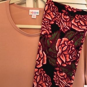 🔴SOLD🔴 Lularoe rose OS leggings pink Irma XXS
