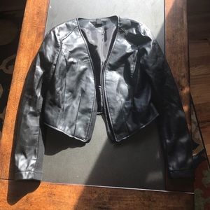 Cropped pleather jacket.
