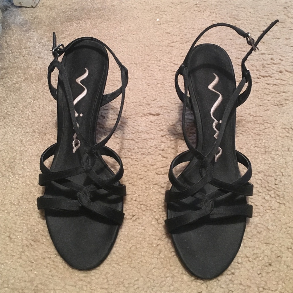 Strappy Black Satin Nina High Heels