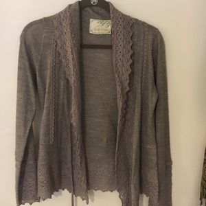 Grey lace trimmed sweater