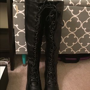 Black lace up moto boots