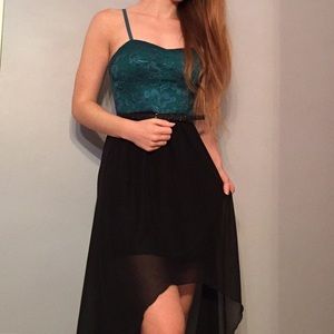 Black and green high low dress