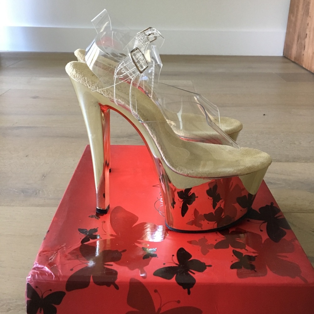 Gold mirror platform heels