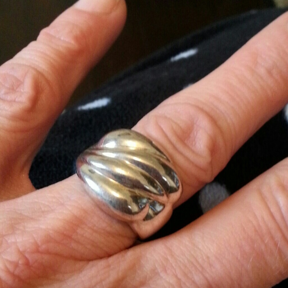 Sterling Silver Wide Band Wave Ring Sz 8